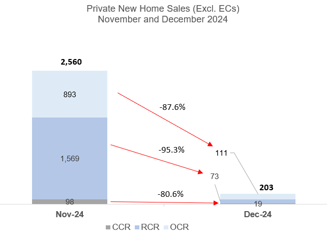 Private New Home Sales Plunged By 92% MOM In December 2024 Amid A Drought Of New Project Launches And A High Base In November